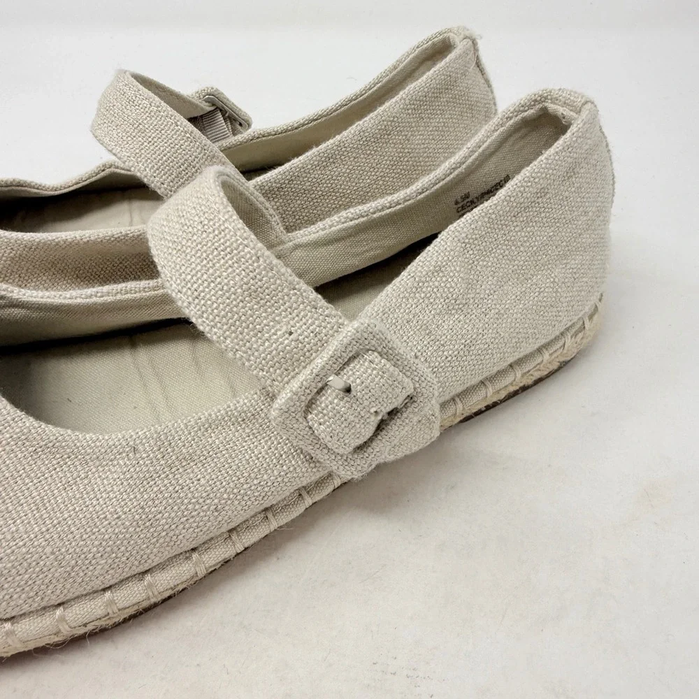 Haute Hippie Oatmeal Cecily Mary Jane Espadrille Flats Canvas‎ Size 8.5 Boho